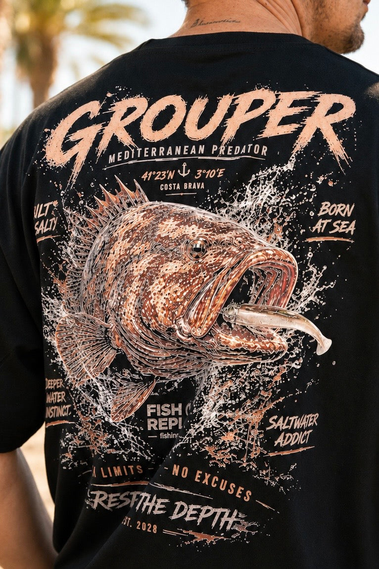 Diseño trasero de la camiseta Grouper con ilustración de mero.