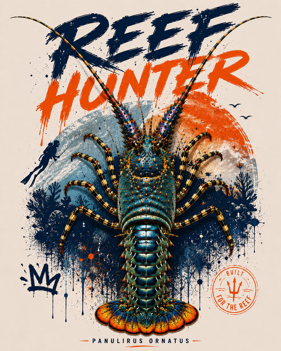 Diseño langosta de la camiseta Reef Hunter 