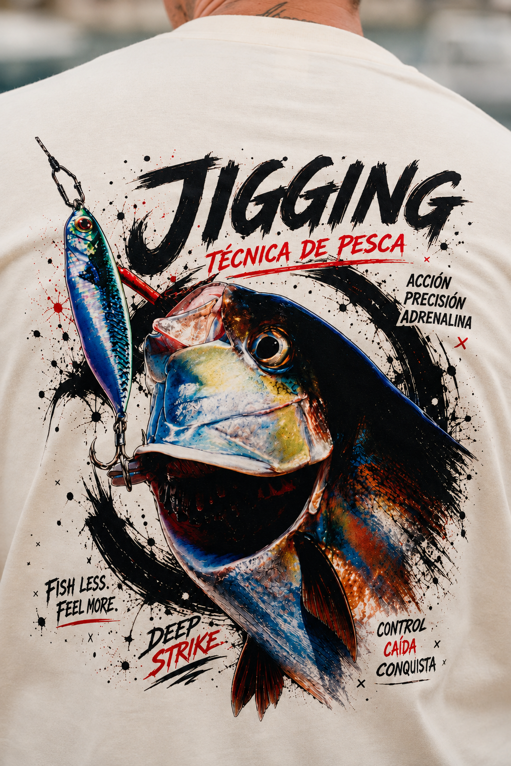 Diseño trasero de la camiseta Hamachi con ilustración de pez limón.